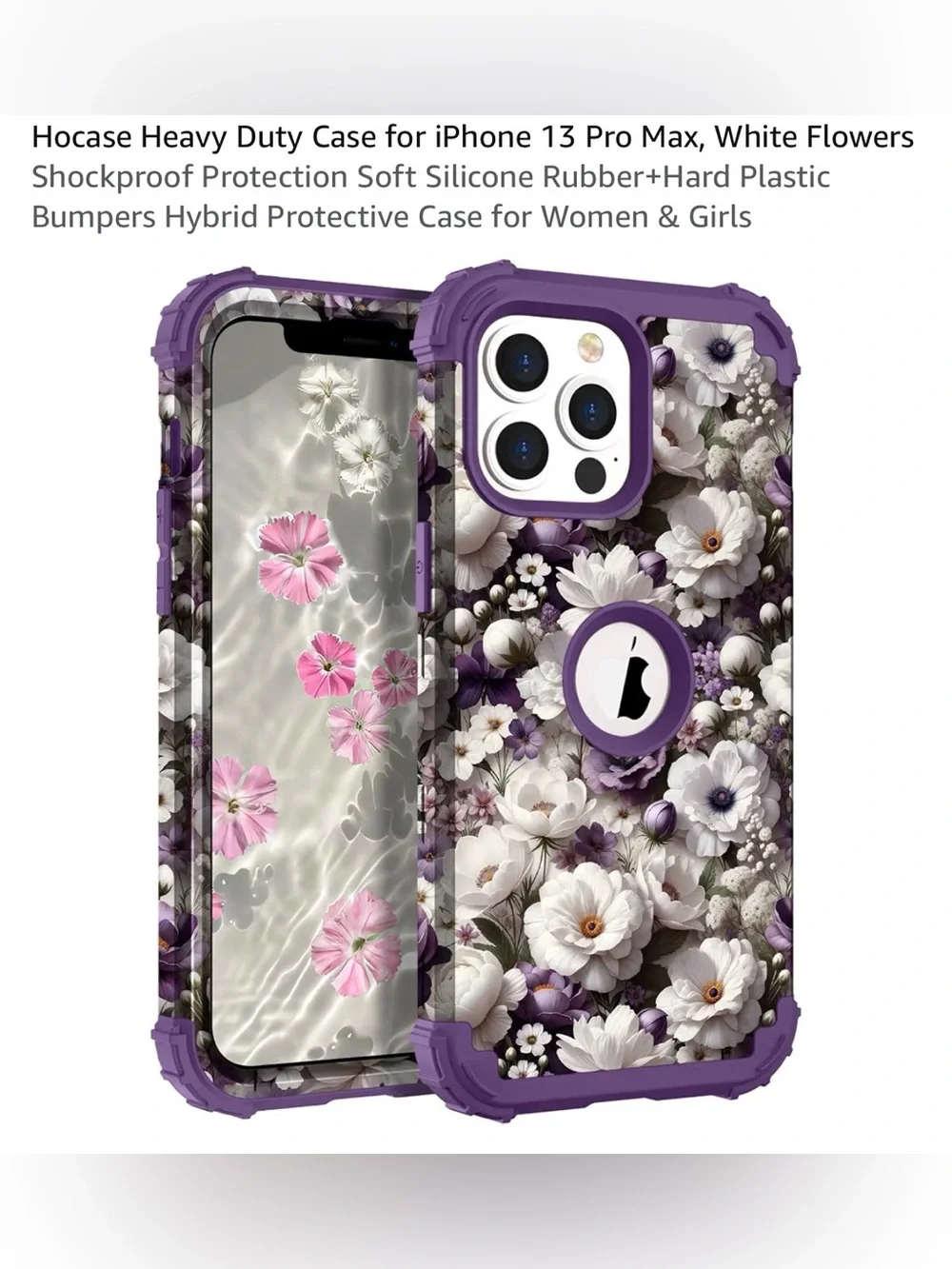 Floral Heavy Duty Phone Case for iPhone 13 Pro Max - Purple Floral shockproof